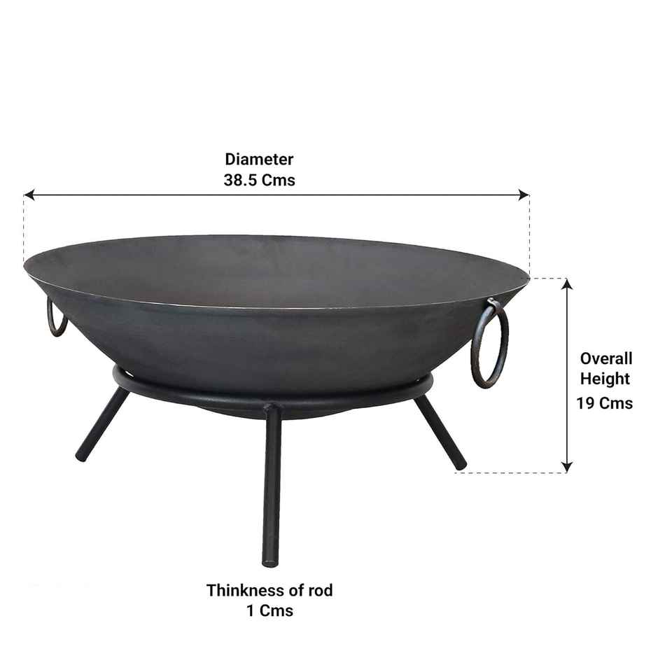 Trustbasket Heavy Gauge Campfire Bowl For Outdoor Bbq & Camping | With Round Iron Stand | Black