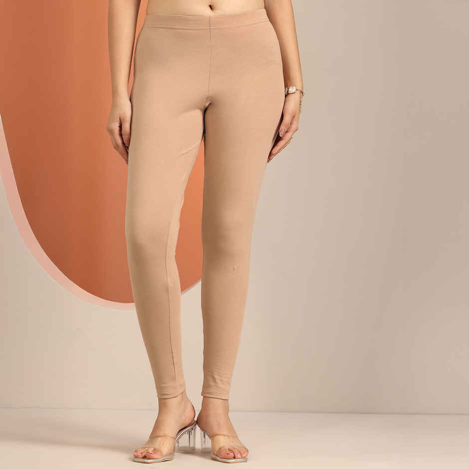 Libas Women's Solid Cotton Blend Leggings | Beige - XL