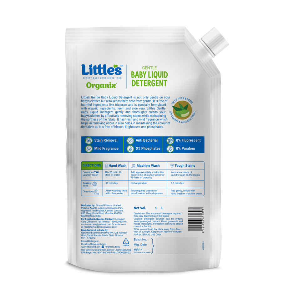 Little's Organix Gentle Baby Detergent Liquid for Clothes | Anti-Bacterial Liquid Detergent