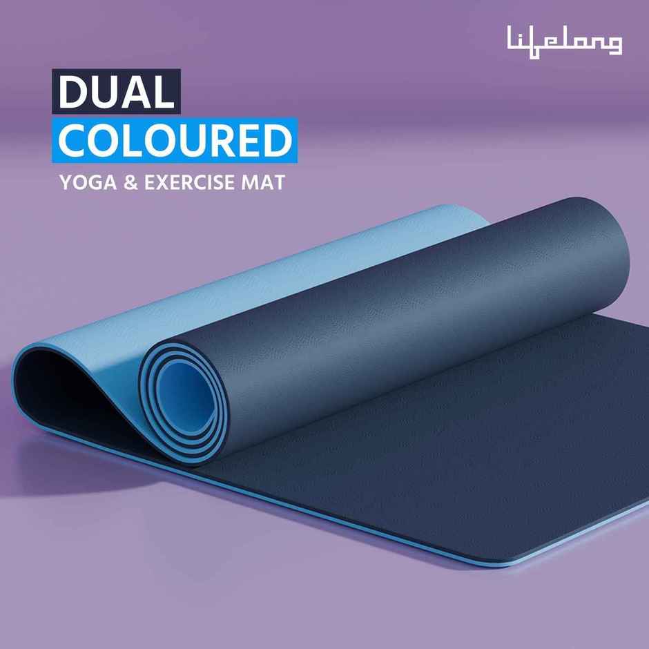 Lifelong 6mm Dual Color Anti-Slip Yoga Mat with Carry bag | Navy Blue and Blue