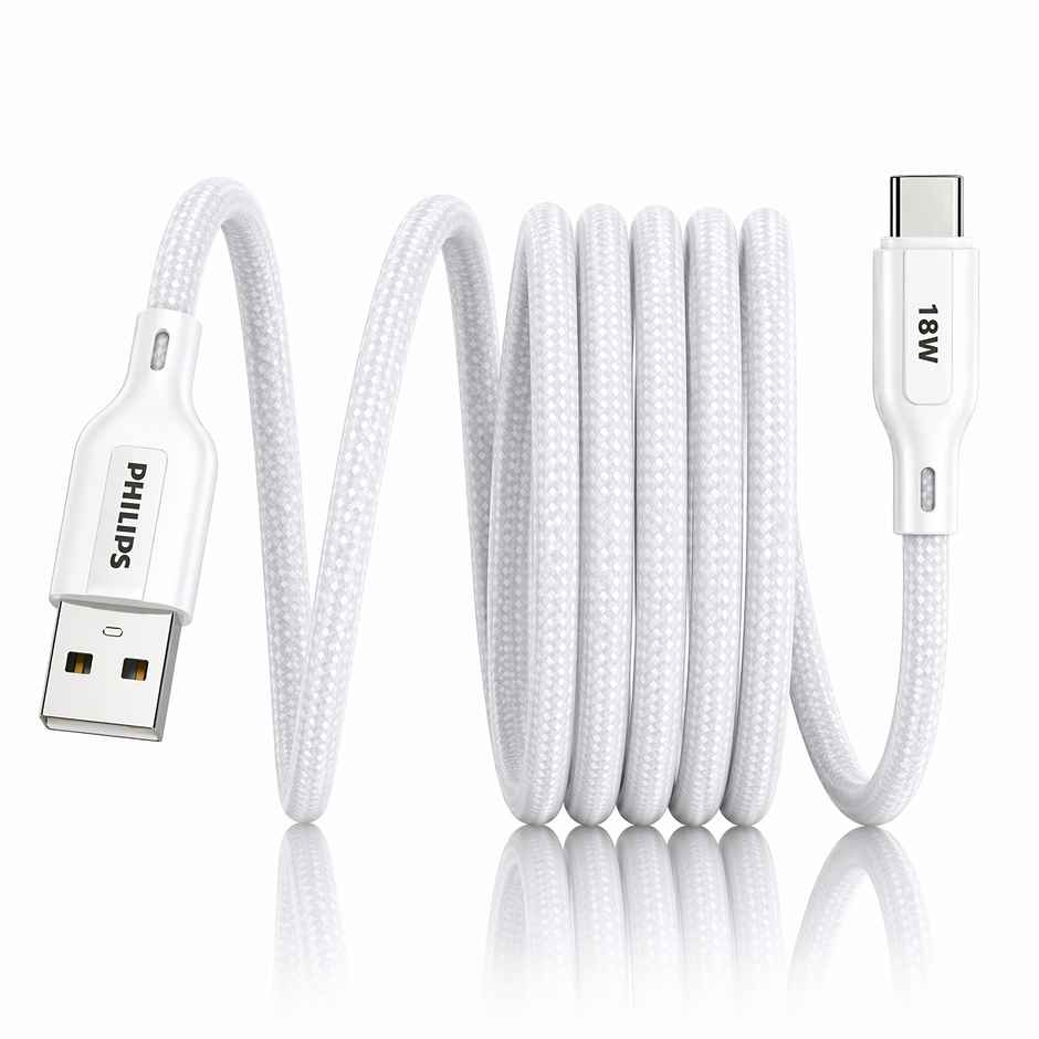 Philips 18W USB A to Type C Fast Charging Cable | DLC4130AW94 | Bright White | 1 m
