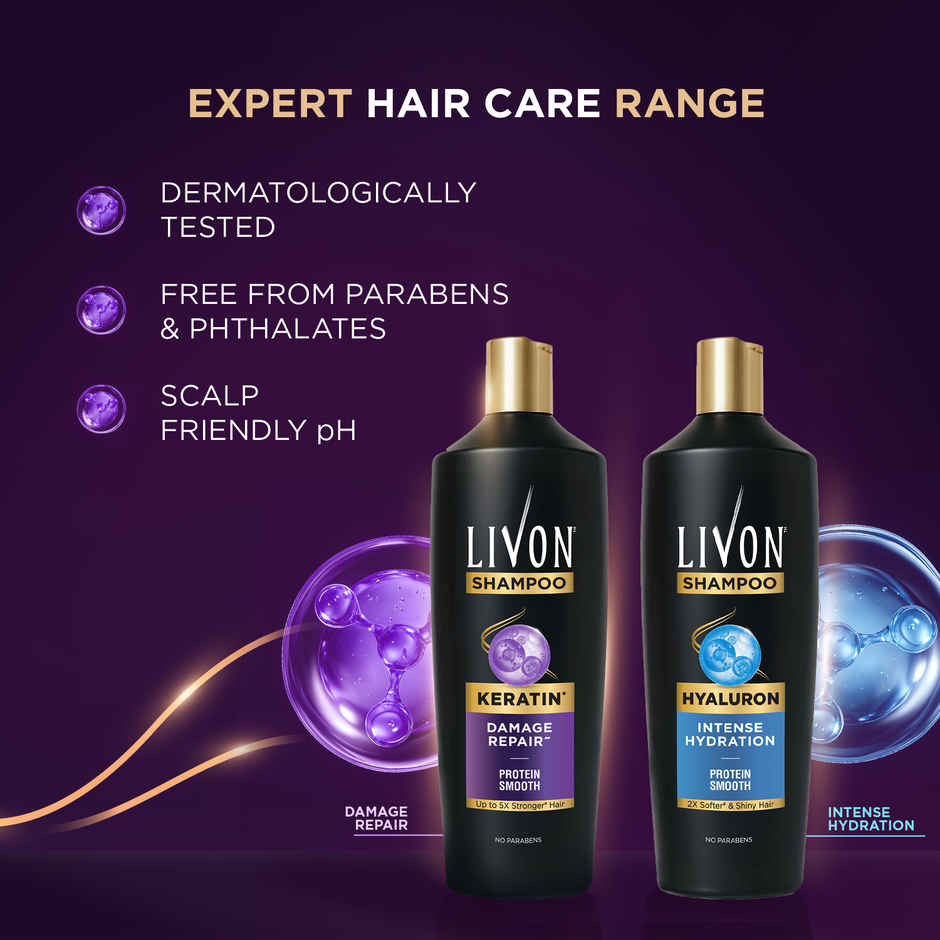 Livon Keratin Shampoo for Women & Men | Repairs Damaged Hair | Smooth & 5x Stronger Hair |340ml