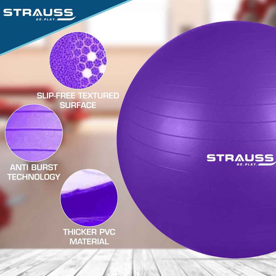 Strauss Rubber Anti-burst Gym Ball | Round Shape | 65 Cm | Purple