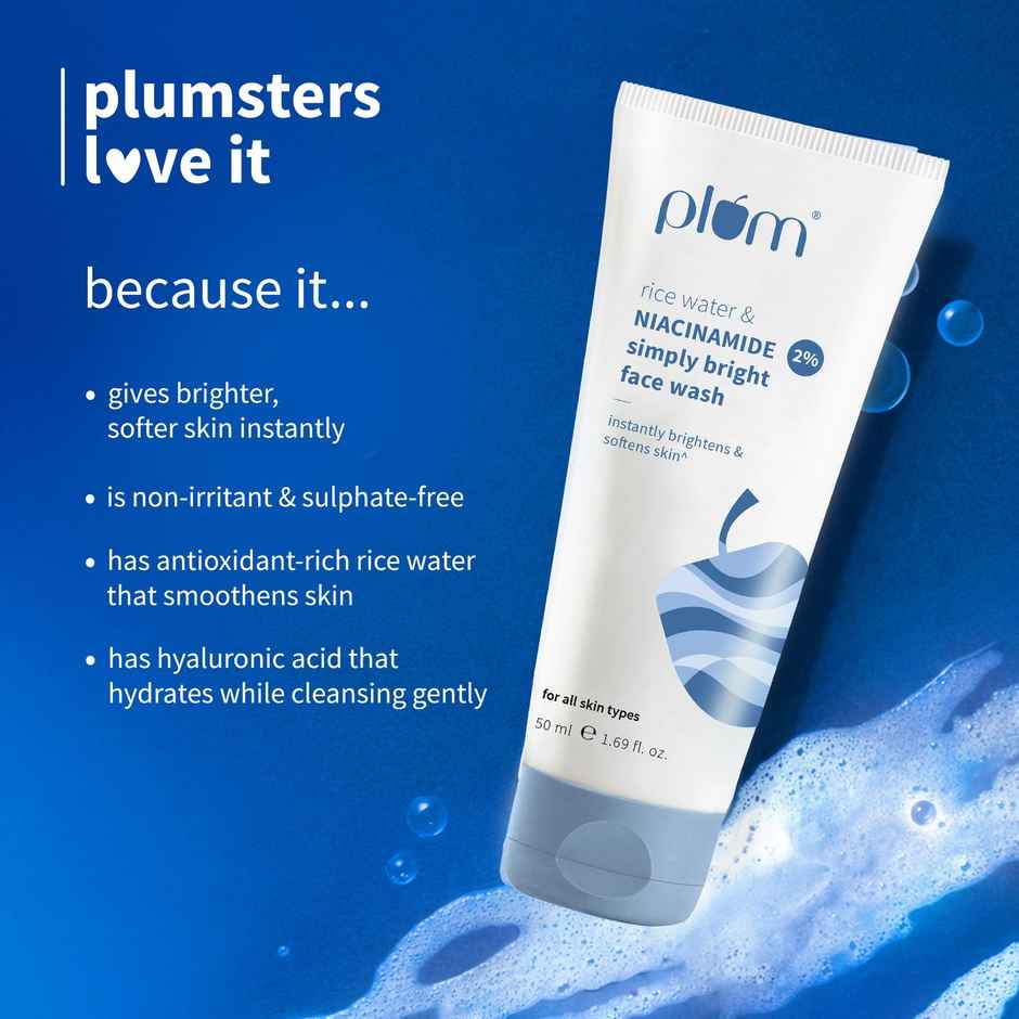 Plum Simply Bright 2% Niacinamide Face Wash With Rice Water Brightens Skin | Helps Fade Blemishes