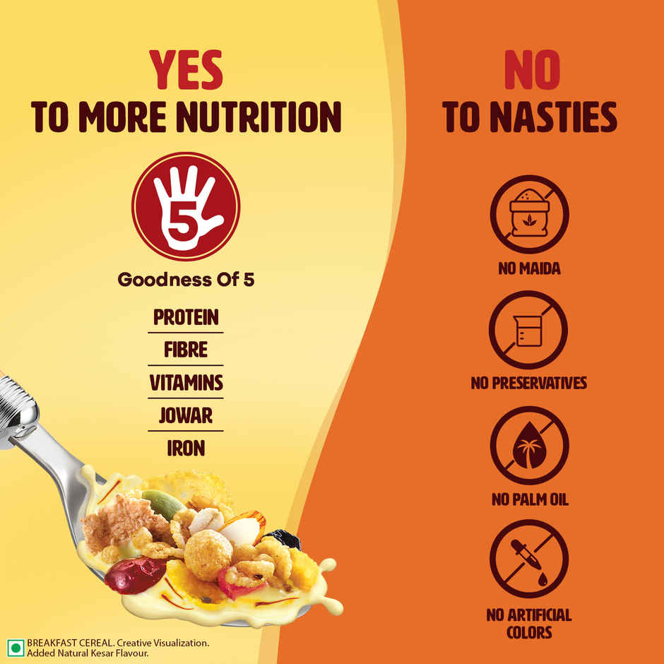 Saffola Muesli Kesar Crunch With Flavour Pops | 15 In 1 Fruit And Nuts | Seeds, Millet & More