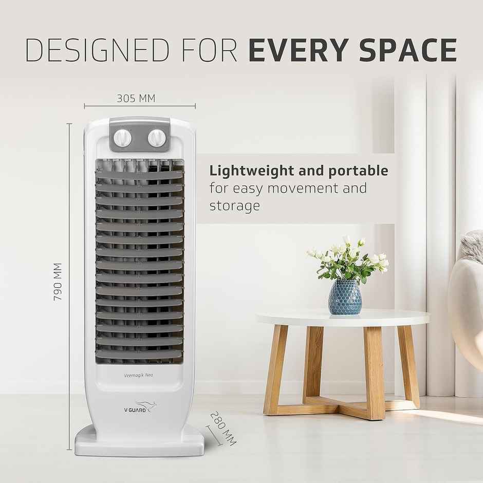 V-Guard Veemagik Neo 17 (43.5Cm) Tower Fan | 1300 Rpm, 2401 Cfm Air Flow | Grey White