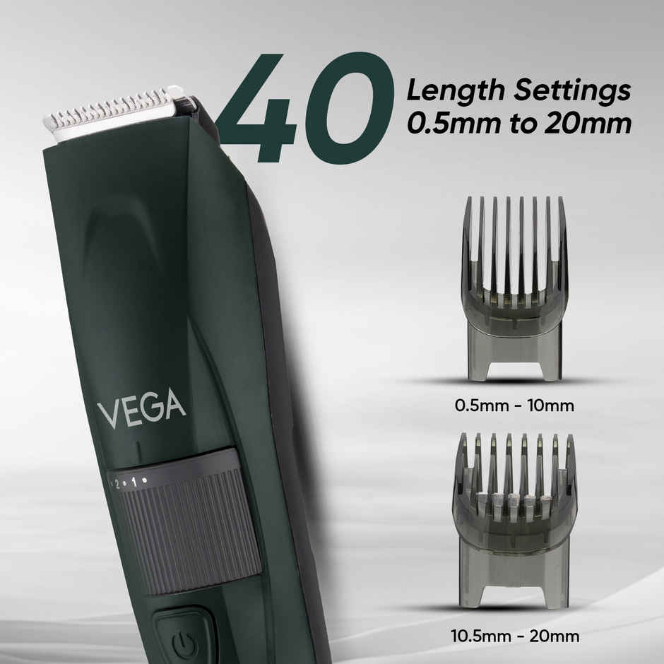 VEGA Turbolite Beard Trimmer for Men with 90 Min Runtime (VHTH-41) | USB Type C | 2 Comb Attachment
