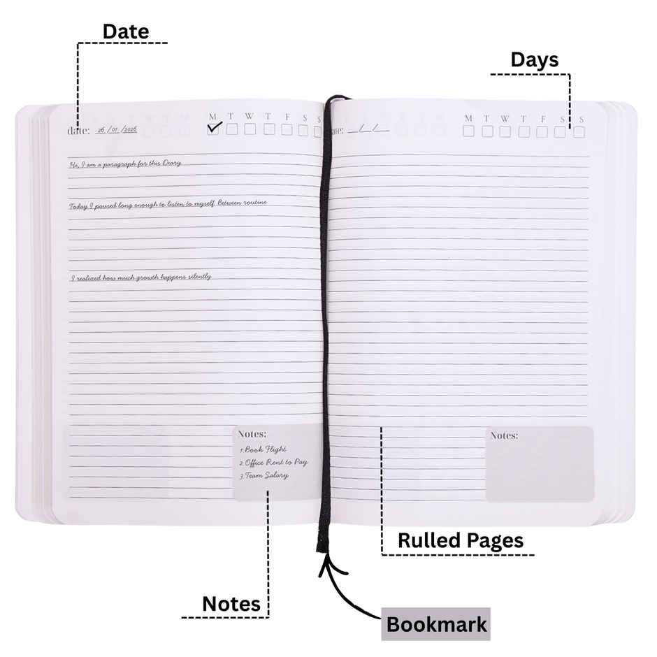 DRAWGUUD A5 Journal Leatherite Notebook, Hardback 100 GSM 256 Pages Lined | Grey | 14.5 x 21.3 cm