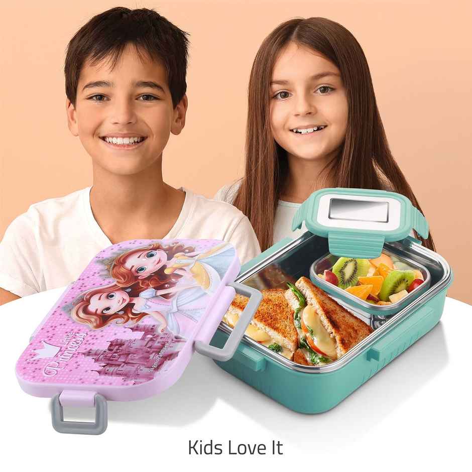 SignoraWare Chipmunk Printed Steel Lunch Box | 850ml +130ml | Kids Box | Airtight | Leakproof | Pink