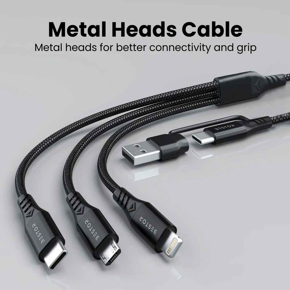Bestor 60W USB C Multi Fast Charging Cable Nylon Braided Cord 5-in-1 3A USB/C to Type C/Micro/Phone Fast Sync Charger Cable Compatible with Laptop/Tablet/Phone (1.5 M) - Black