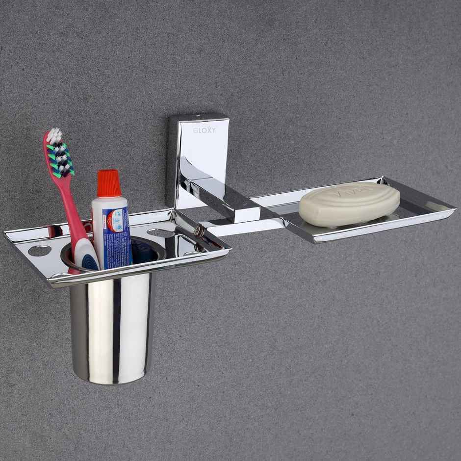 GLOXY Soap Holder with Glass for Bathroom Wall Mounted Soap Tray Bathroom Accessories SS304