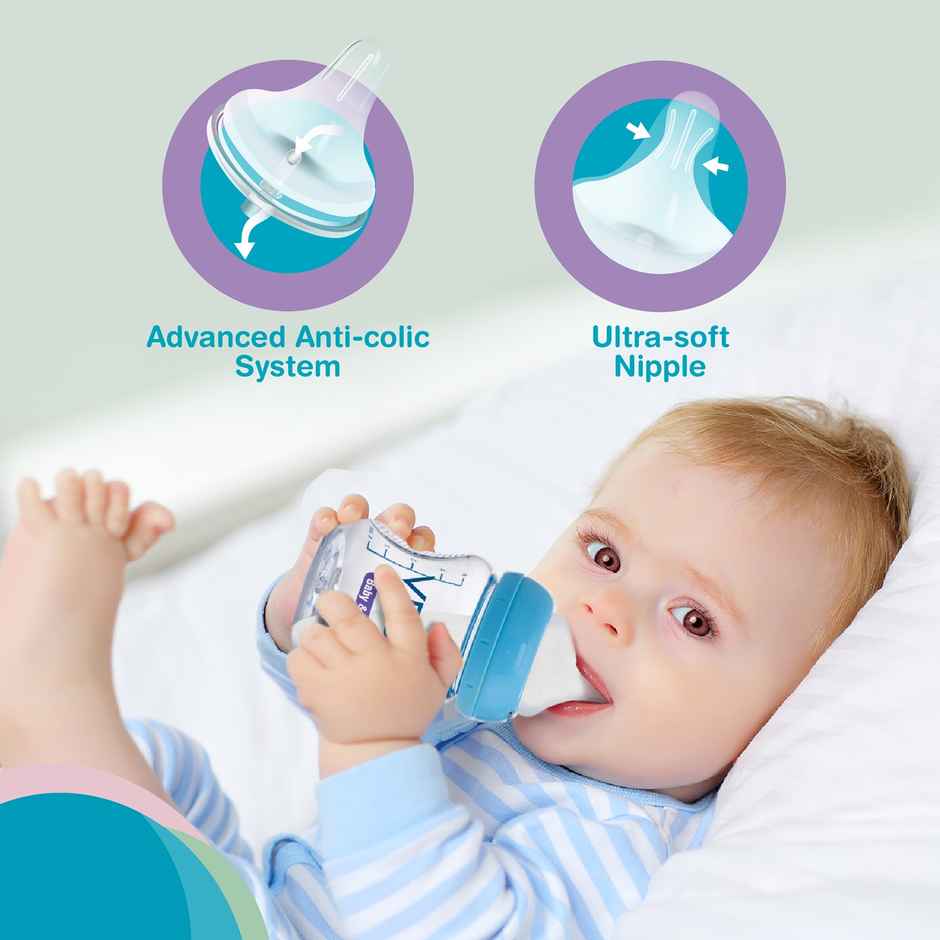 Vega Baby & Mom Tritan Feeding Bottle | 250 ml | Wide Neck - Blue | Bpa-Bps Free | Vbfb4-04