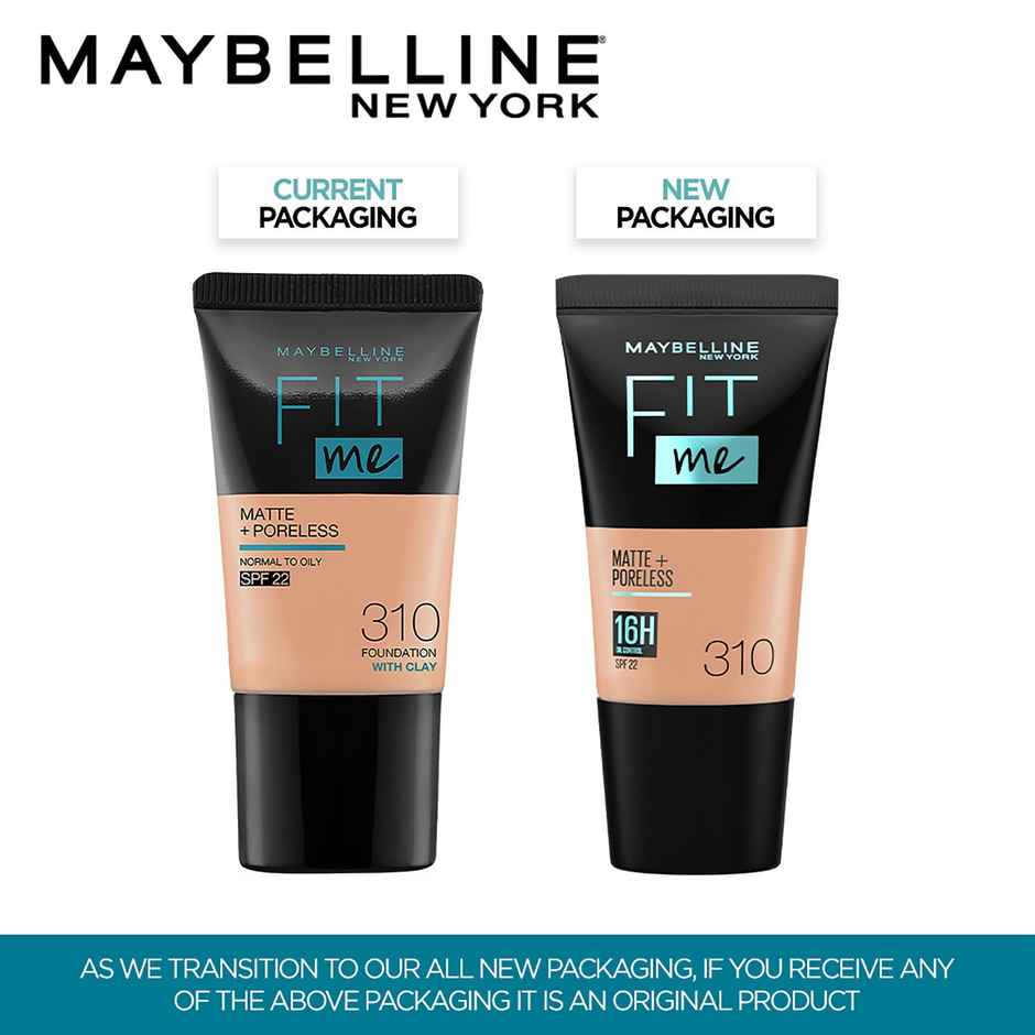 Maybelline New York Fit Me Matte+Poreless Liquid Foundation Tube, 310 Sun Beige