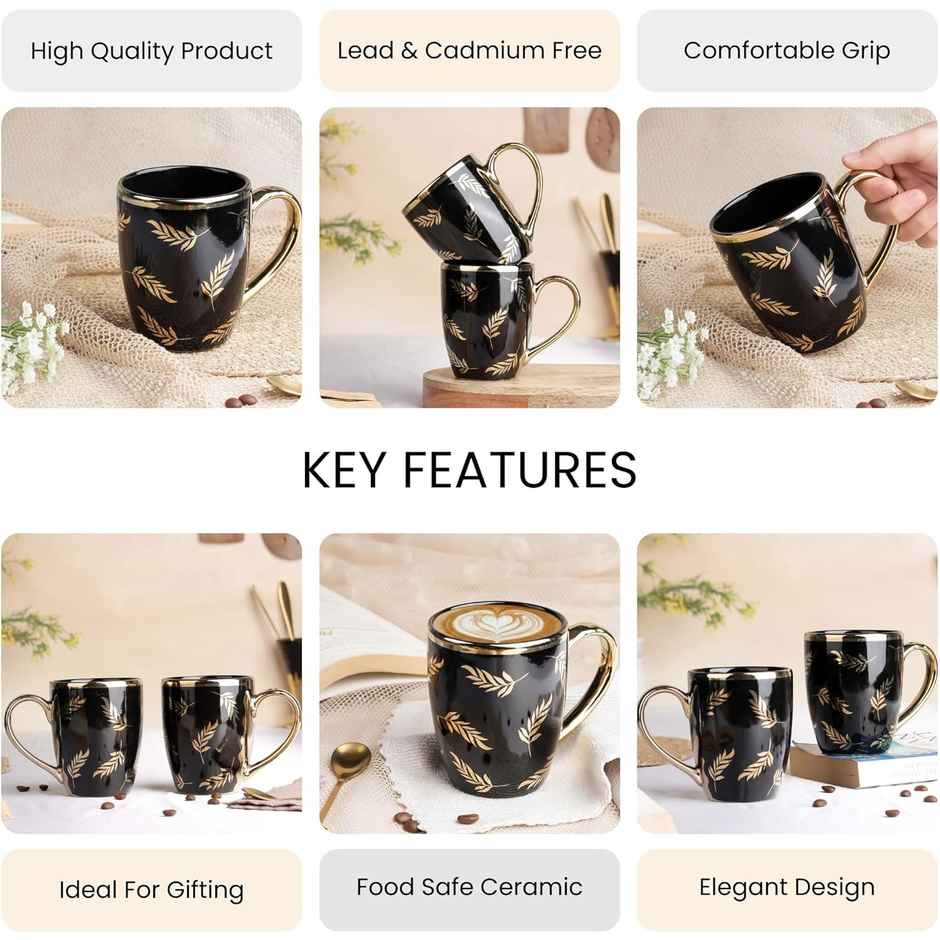 The Earth Store Golden Vine Ceramic Coffee Mug | 250 ml