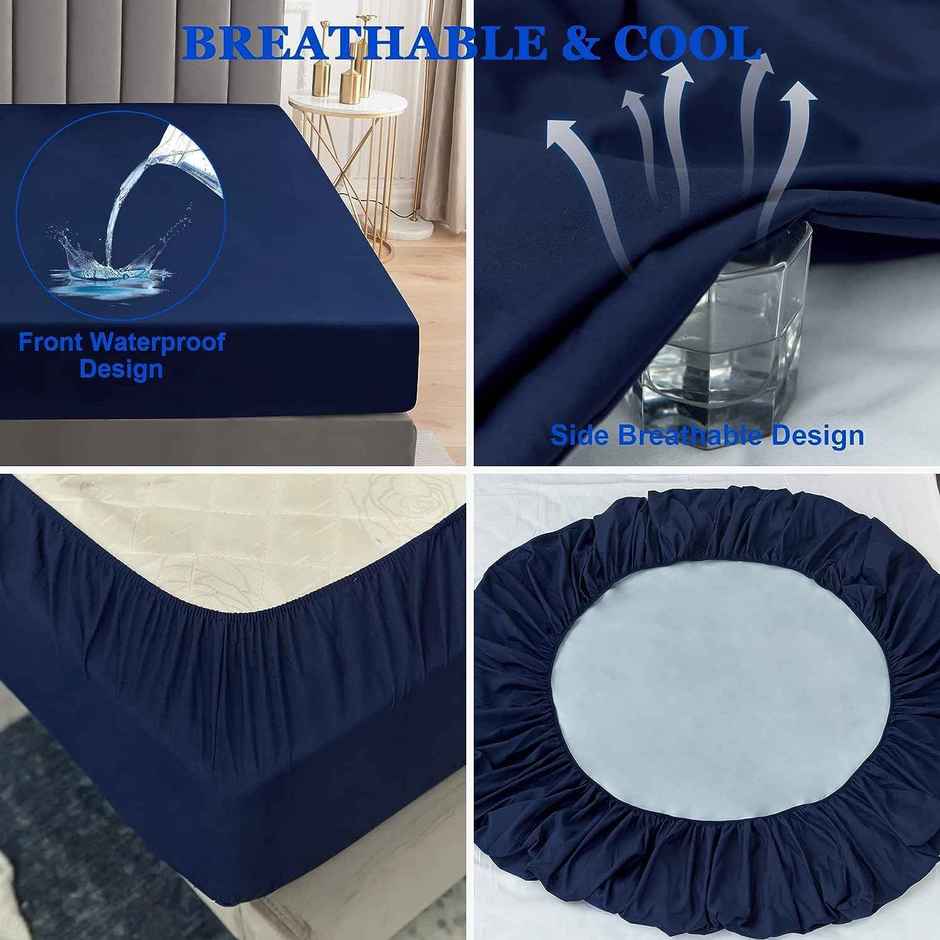BAY6 Blue Terry Cotton 220 GSM Waterproof Mattress Protector For Single Size Bed