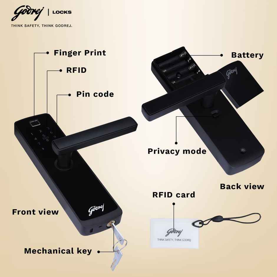 Godrej Smart Lock Catus Touch Plus | 4-in-1 Access | Fingerprint, RFID, Pin, Mechanical Key