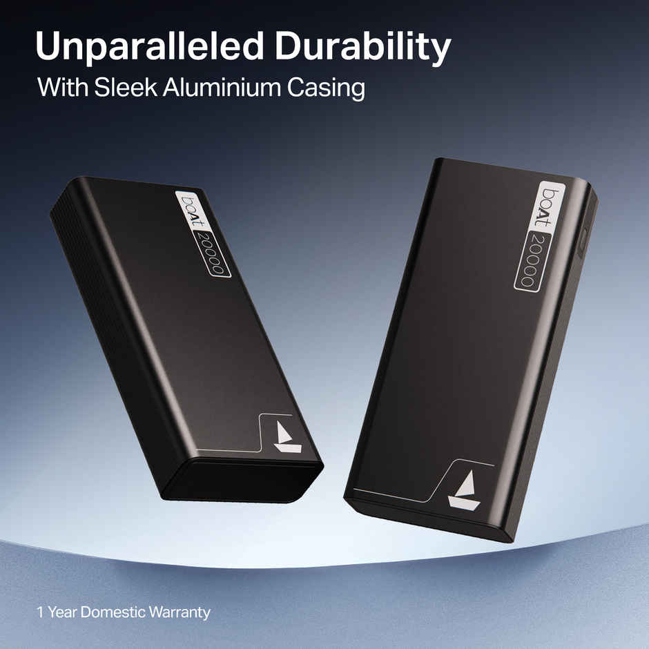 boAt (PB400) 20000 mAh wired Power Bank w/ 2-Way 22.5W Fast Charging & Smart Power Management - Carbon Black