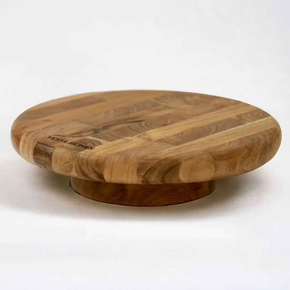 Vesta Homes Round Wooden 360 Degree Rotating Cake Stand, Dessert Platter|Dia-10.5 Inch, H- 3 Inch