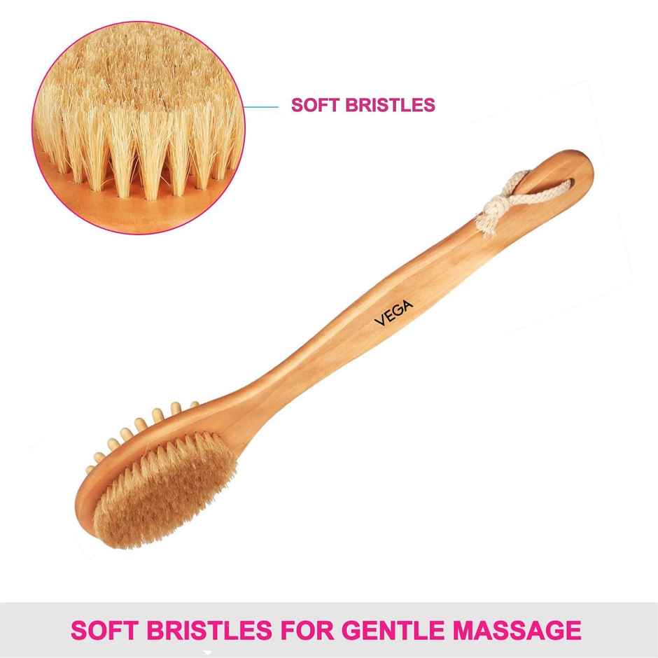 Vega Soft Bristle Bath Brush With Ergonomic Handle | Wood | Wooden