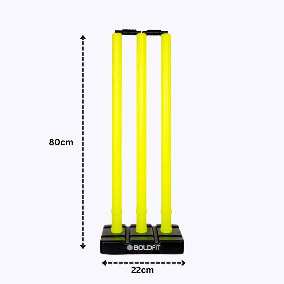 Boldfit Cricket Stumps With Stand & Bails Plastic Wickets - Fluorescent Green