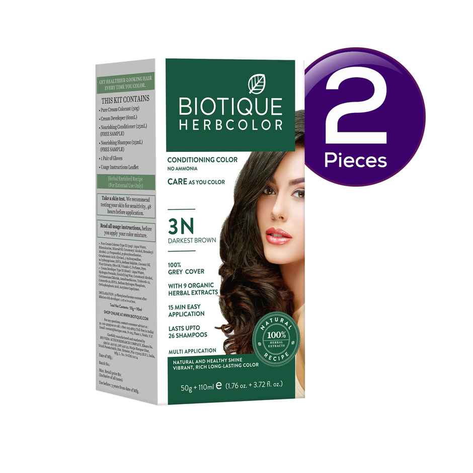 Biotique Bio Herbcolor Conditioning Hair Color Darkest Brown Combo