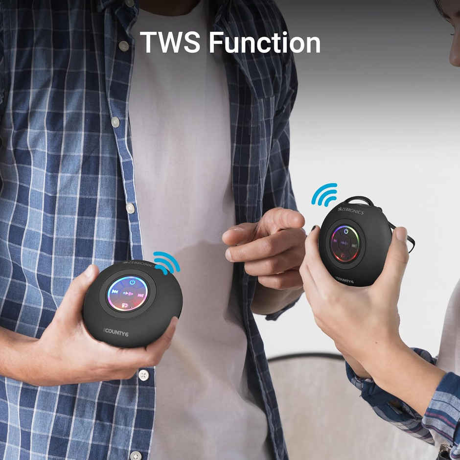 Zebronics County 6 BT Speaker | 3W | Upto 12Hrs | BT v5.3 | TWS | Compact Design | Carry Loop |Black