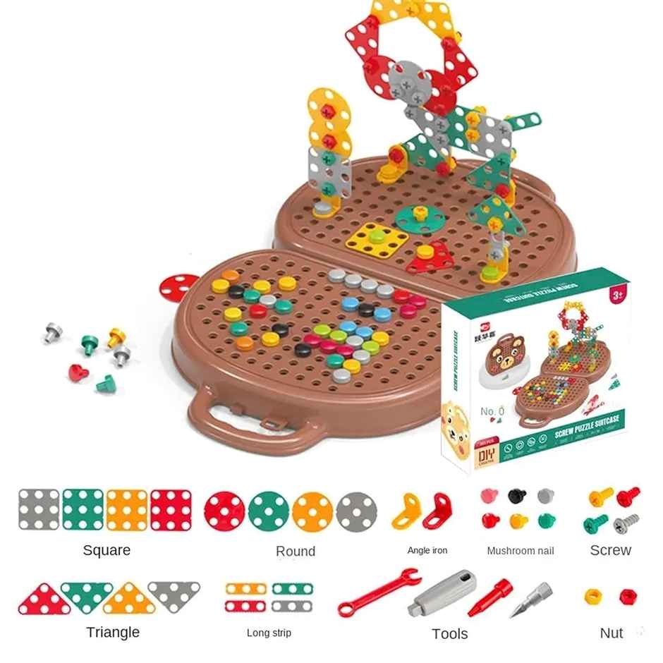 Kidology Electric Drill Screw Tool Set Creative Mosaic Puzzle Toy, 203 Pcs 3D Creativity Education