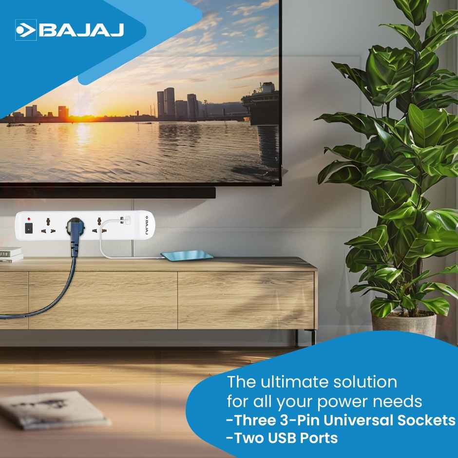 Bajaj 3-Way Spike Guard 3 Socket & 2 Usb 3 Socket Extension Boards