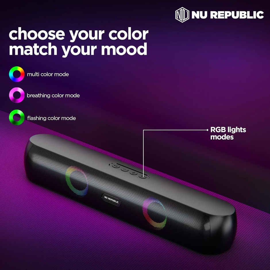Nu Republic Party Box 160Bluetooth Soundbar,16W Output,10Hrs Playtime,Black