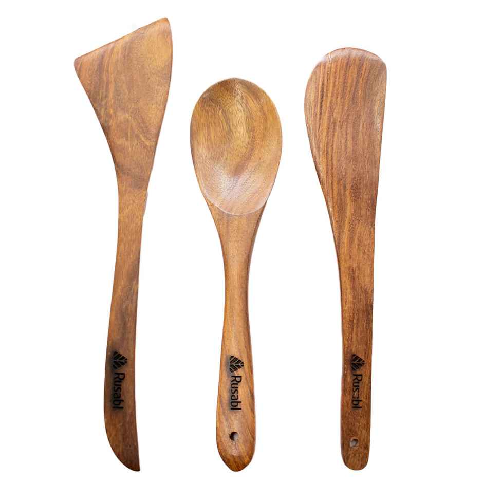 Rusabl Pure Sheesham Wooden Spatulas for Cooking & Baking, Non-Stick, Heat Resistant