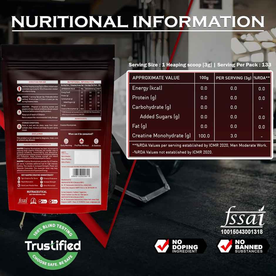 Nakpro Micronised Creatine Monohydrate Powder (Unflavoured)