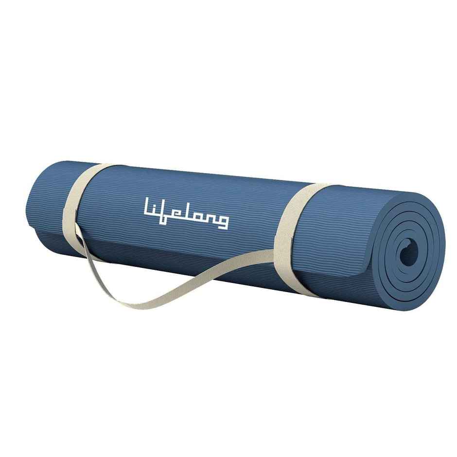 Lifelong 6mm Yoga Mat with Carry Strap for Gym & Home Workout | Blue