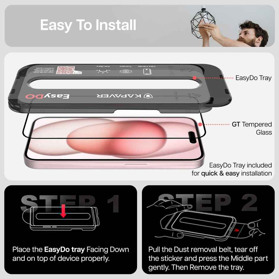 Iphone 15 Easy Do Tempered Glass Screen Protector Guard | Gt Series | Matte- 1 Pack