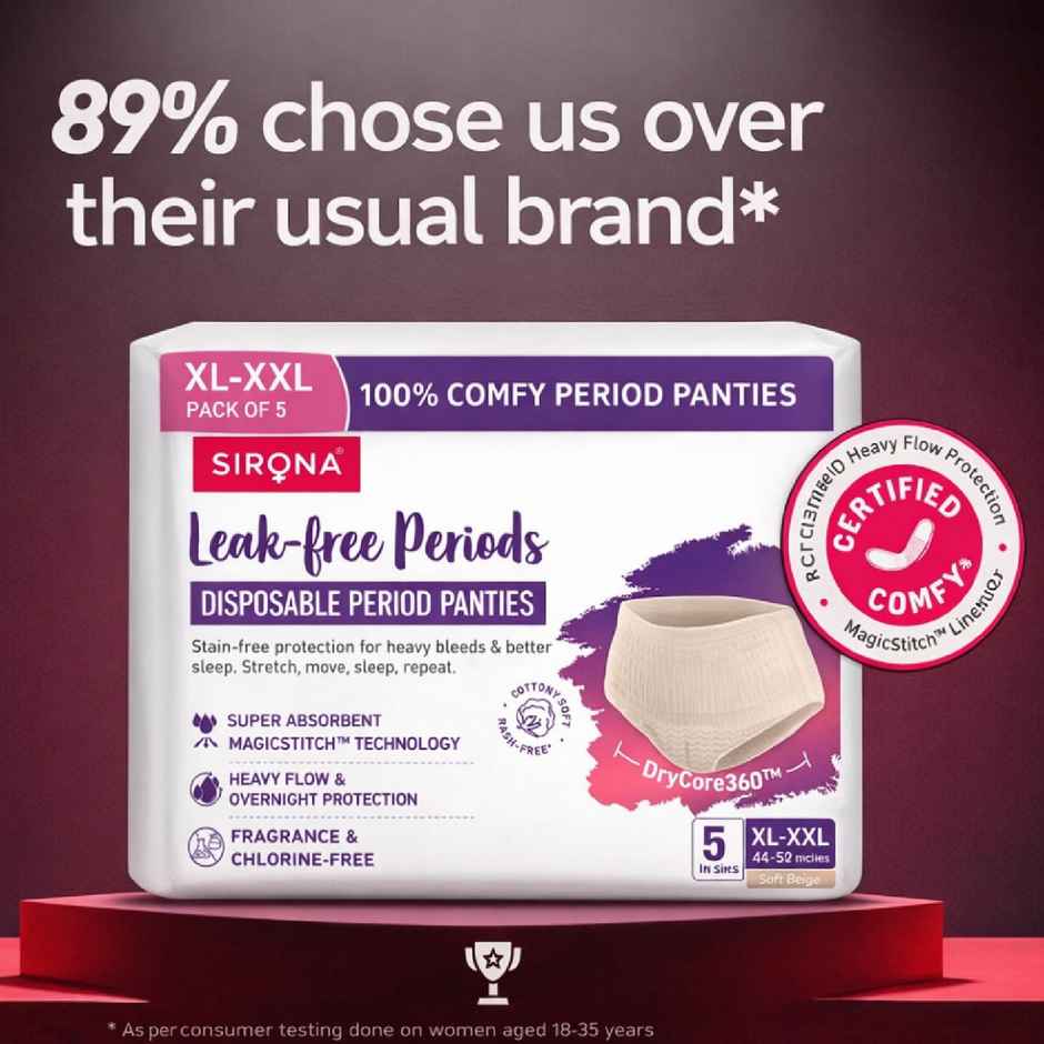 Sirona Disposable Period Panties 2Xl, 5X More Absorption, 100% Rash Free, Leak-Proof (5pc) & Sirona Herbal Period Pain Relief Patches| Relief From Menstrual Cramps | Cool Patches (5pc) Combo