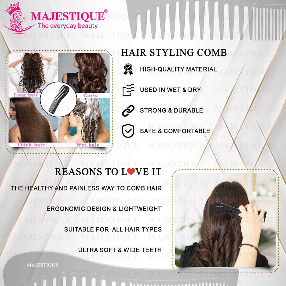 Majestique Professional 7.4 Inch Big Anti-Static Comb | Suitable for All Hair Types | Black