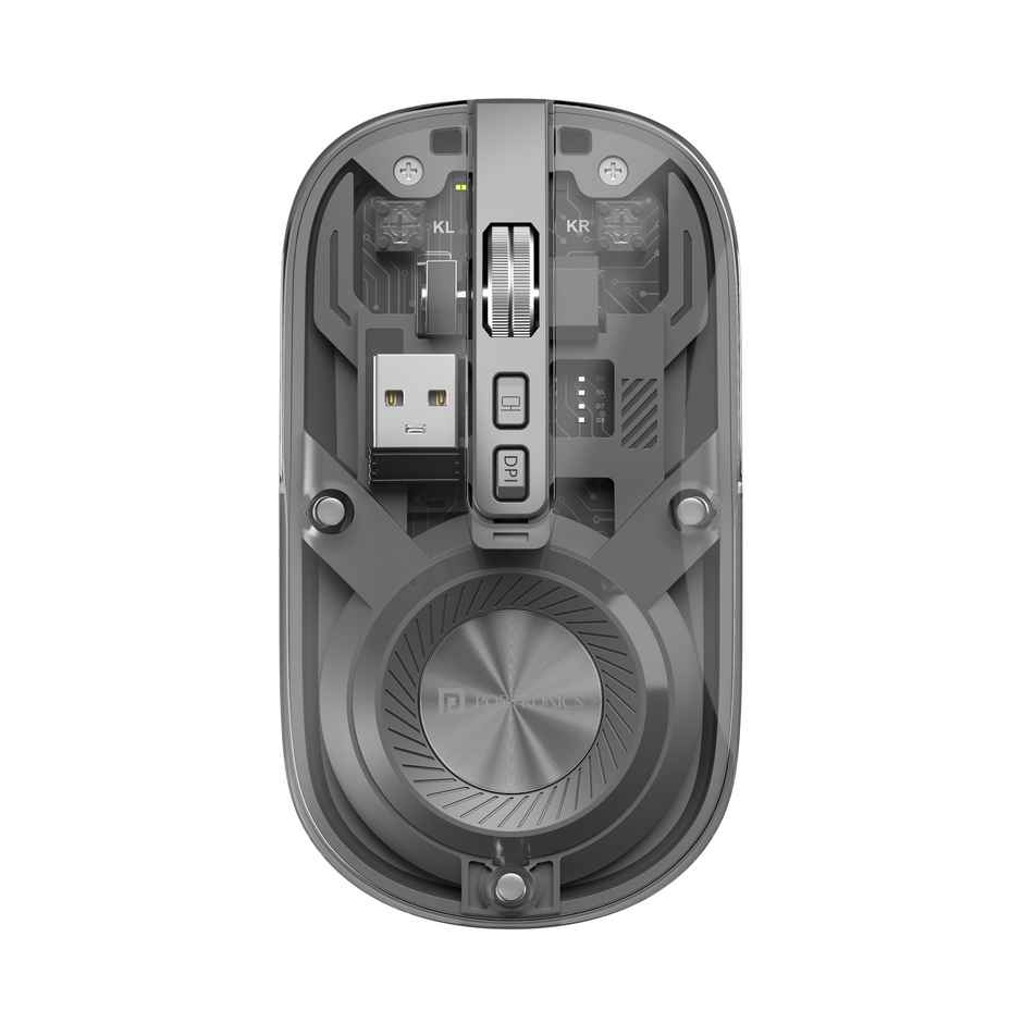 Portronics Toad 8 Transparent Wireless Bluetooth Mouse with Rechargeable Battery | Grey