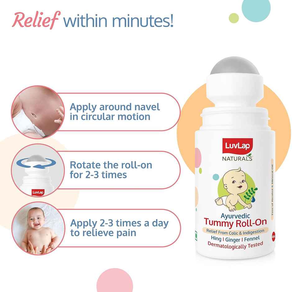Luvlap Naturals Baby Ayurvedic Tummy Roll On Oil for Colic & Gas Relief, 40ml