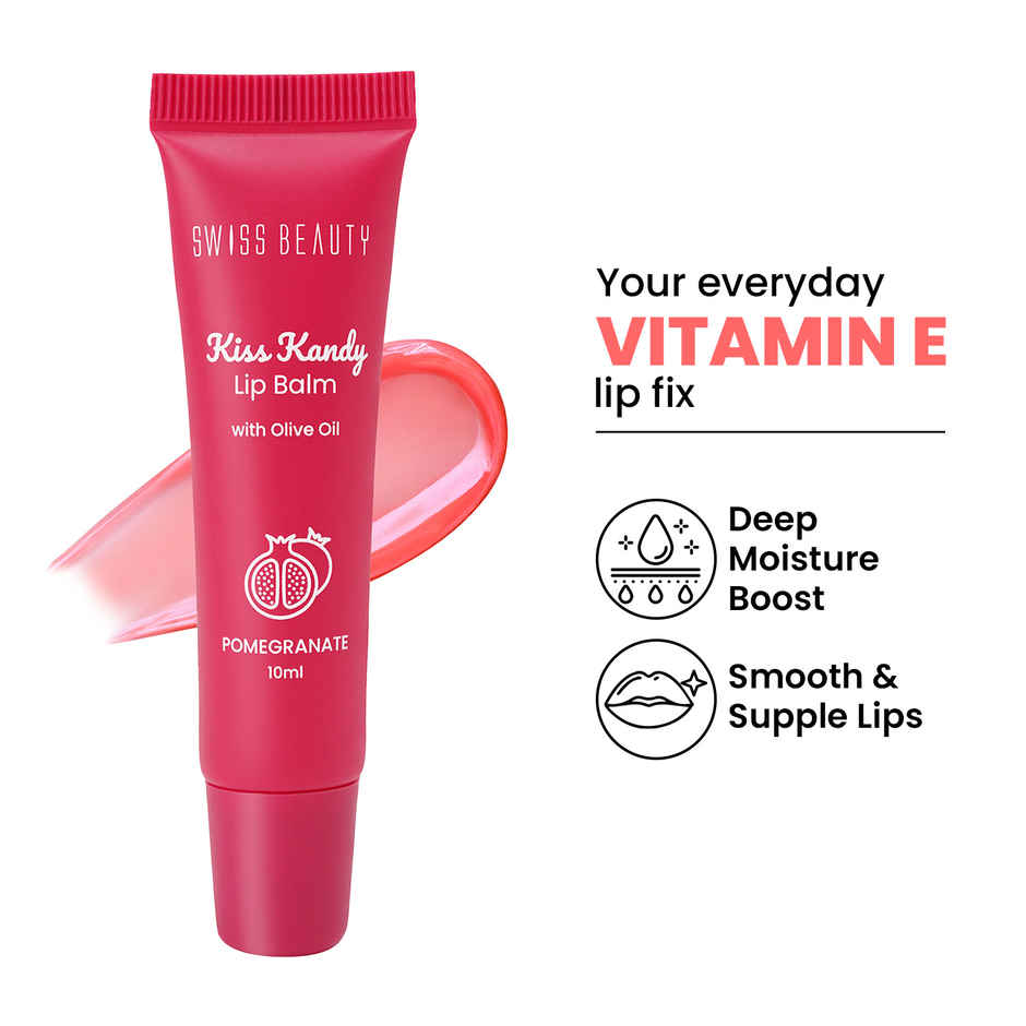 Swiss Beauty Kiss Kandy Lip Balm With Olive Oil | Moisturising |Soft & Smooth Lips - 05 Pomegranate