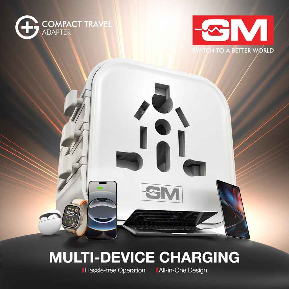 GM G Plus Universal Travel Adapter for 150 Plus Countries | White