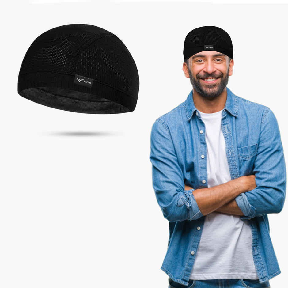 Xtrim Skull Cap for Bikers/Cyclists, Inner Helmet Liner, Sweat Cooling | Black | One Size Fits All