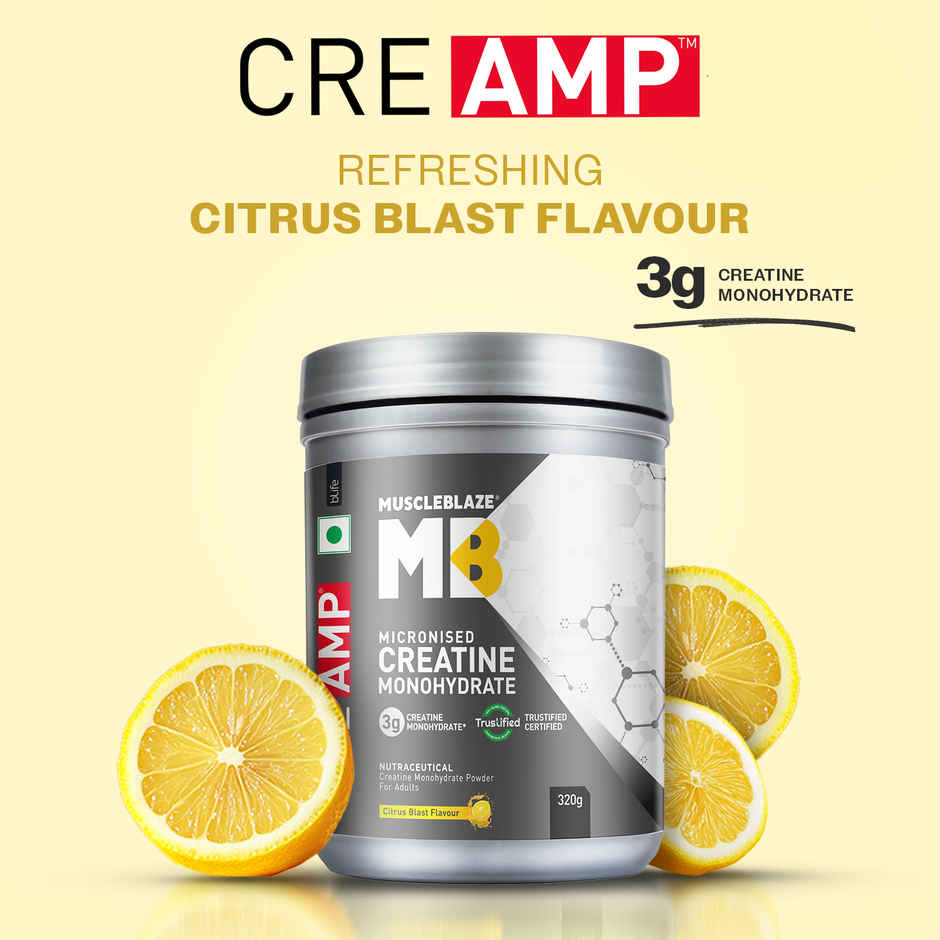 MuscleBlaze Creatine Monohydrate CreAMP with CreAbsorb | 80 Servings | Citrus Blast