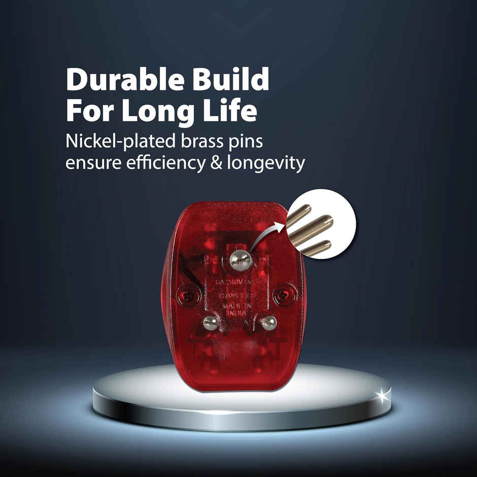 Havells Heavy Duty Nickel Plated Brass Rated with 6A, 240 V AC 2 Pin Universal Adaptor LED Indicator, Flame Retardant and UV Stabilized for Safety Assurance from Catching Fire - White