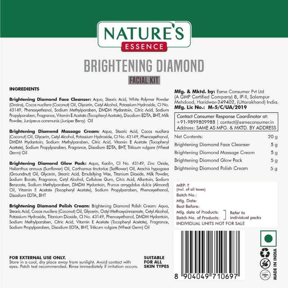 Nature's Essence Brightening Diamond Facial Kit Single Use Pack