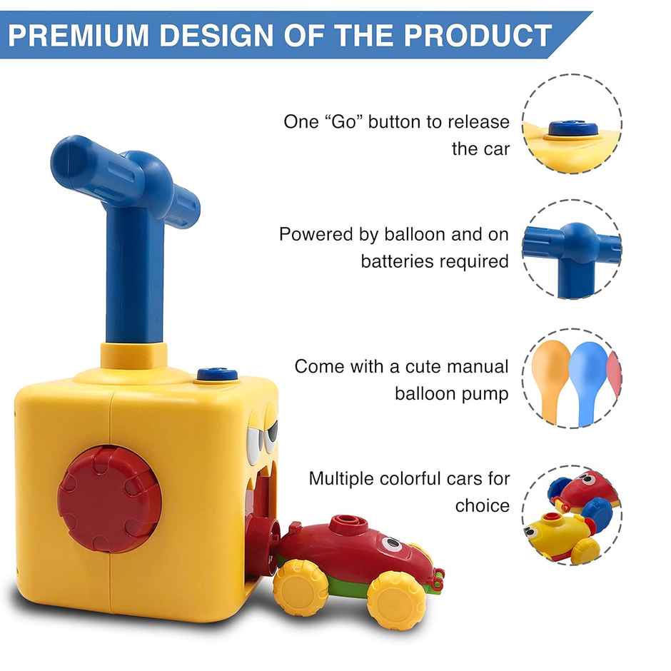 Fablue Balloon Launcher for Kids - Balloon Powered Car Toy for Kids with Launch Tower and Pump