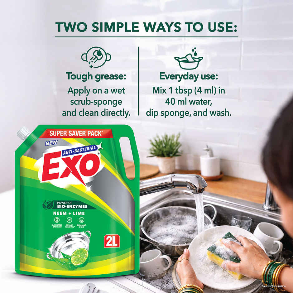 Exo Neem & Lime Anti Bacterial Dishwash Liquid | Tough Grease Removal with Power of Bio-Enzymes
