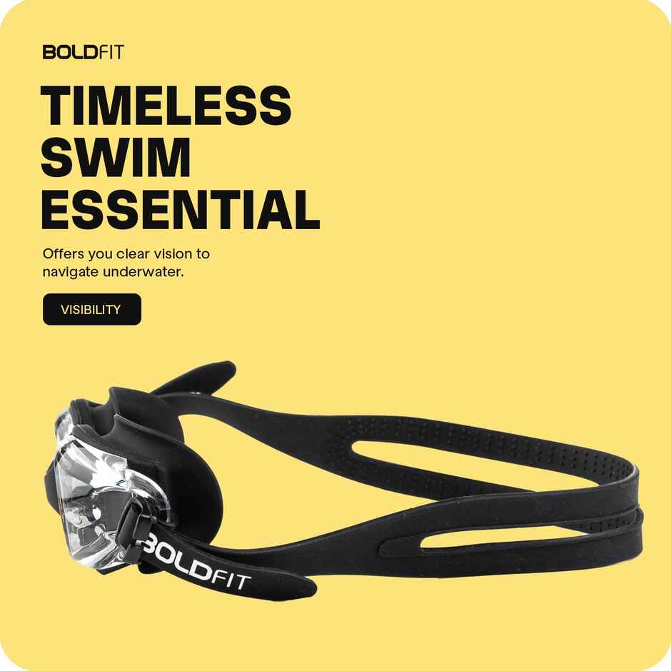 Boldfit Swimming Goggles for Unisex Adjustable Strap | Airtight Fit for Adults - Black