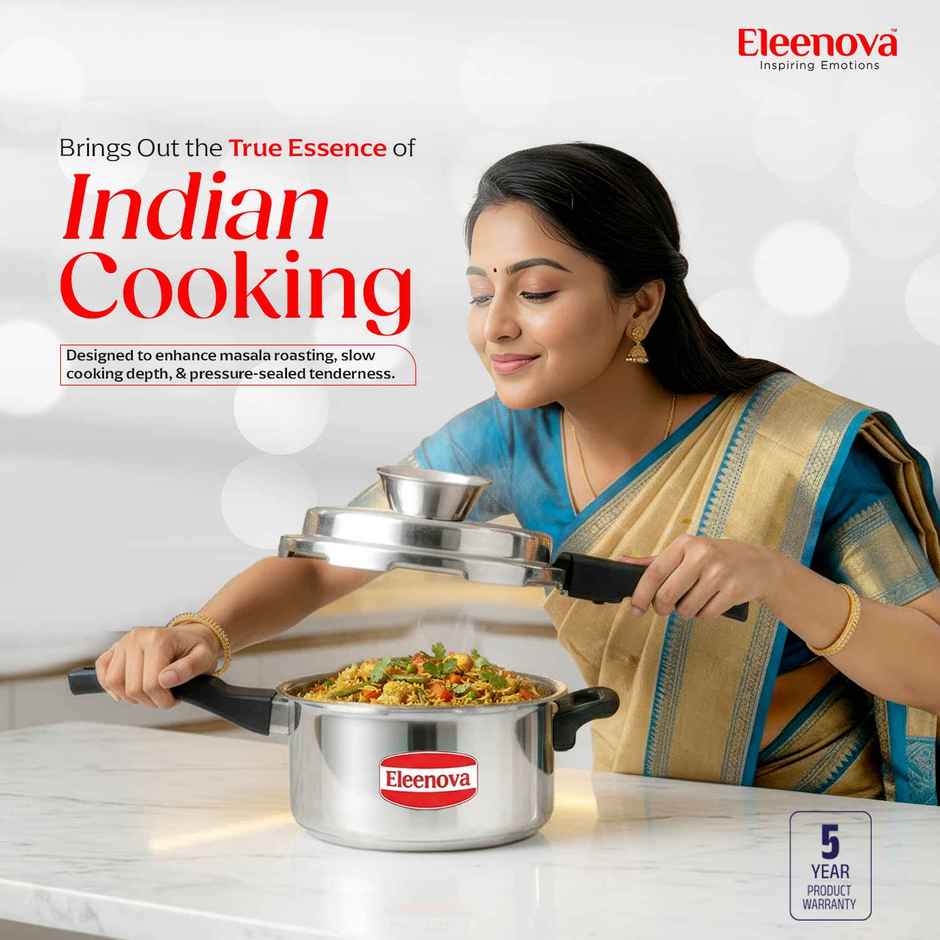 Eleenova Vintage Anti Spill Aluminium Outer Lid Pressure Cooker with Spill Bowl | 5 L | Non - Induction