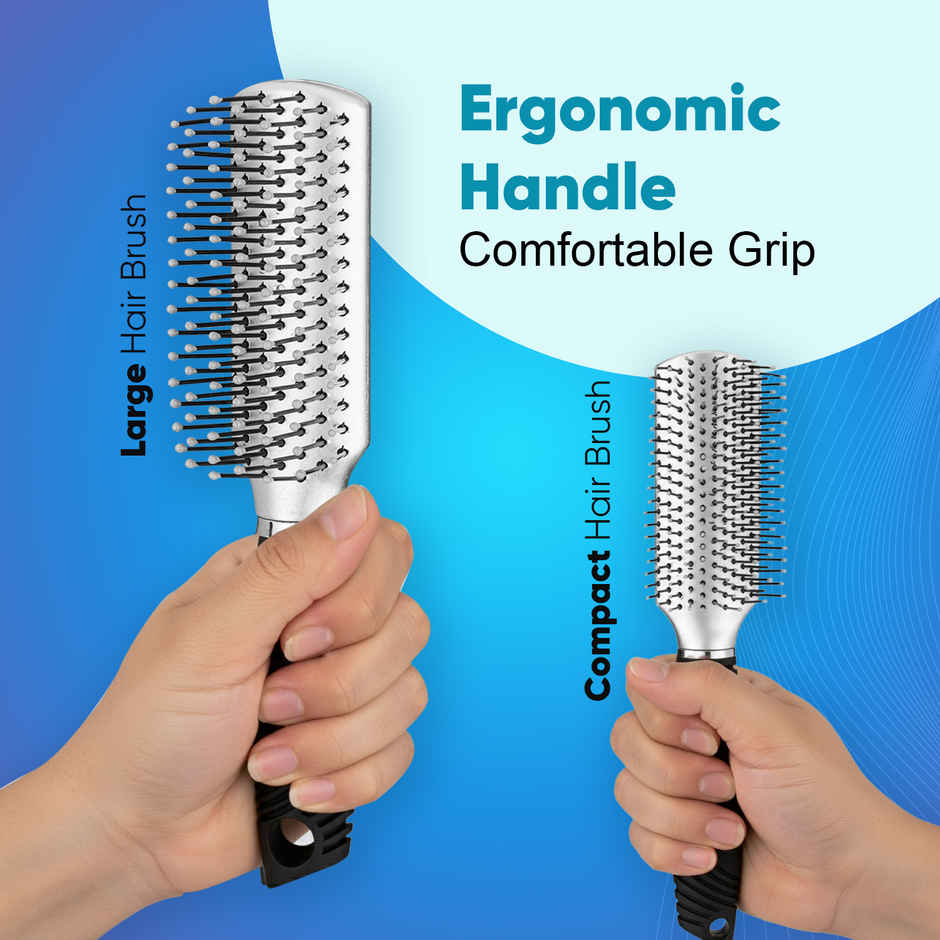 VEGA Hair Brush Set- Flat & Round For Men And Women | 2 Piece (HSB-01)