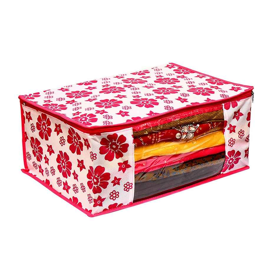 Perpetual Saree Organizer - Foldable Cover with Zip | Transparent Window | WhiteFlower | Pack of 4