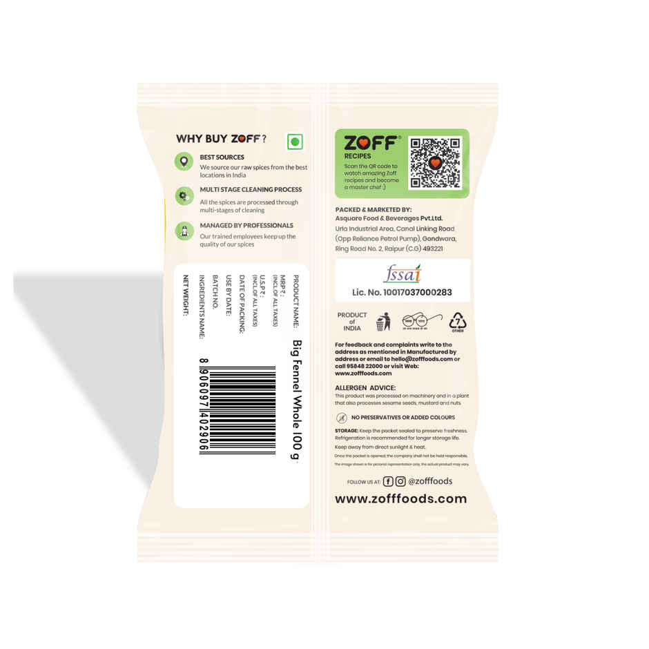 ZOFF Big Fennel Seeds Whole - Saunf
